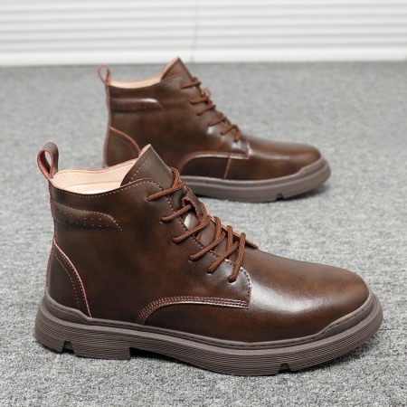 Men's Autumn and Winter New High-Top Cotton Shoes Mens Leather Martin Boots Casual Short Boots